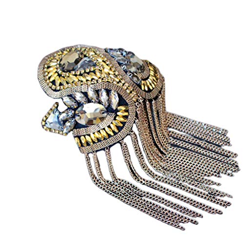 VIccoo Shoulder Board, Women Kids Handmade Shoulder Badge Rhinestone Beaded Metal Tassels Epaulettes - Gold von VIccoo