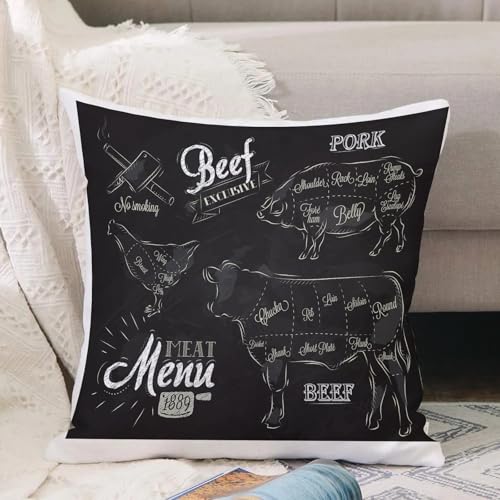 VJIZLOQB Kissenbezug 30x30cm Dekokissen Polyester Sofakissen,Kissenbezüge,für Sofa Schlafzimmer Wohnzimmer Outdoor Kissenhülle,Fleisch Menü Kreide Steak Kuh Schwein Huhn Vintage Stil VJIZLOQB Kissenbezug 30x30cm Dekokissen Polyester Sofakissen,Kissenbezüge,für Sofa Schlafzimmer Wohnzimmer Outdoor Kissenhülle,Fleisch Menü Kreide Steak Kuh Schwein Huhn Vintage Stil von VJIZLOQB