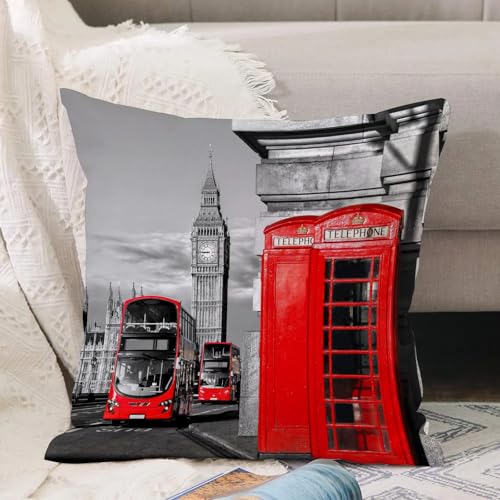 VJIZLOQB Kissenbezug 30x30cm Dekokissen Polyester Sofakissen,Kissenbezüge,für Sofa Schlafzimmer Wohnzimmer Outdoor Kissenhülle,London-Symbole mit Big Ben DOPPELDECKERBUS und roten Telefonzellen in VJIZLOQB Kissenbezug 30x30cm Dekokissen Polyester Sofakissen,Kissenbezüge,für Sofa Schlafzimmer Wohnzimmer Outdoor Kissenhülle,London-Symbole mit Big Ben DOPPELDECKERBUS und roten Telefonzellen in von VJIZLOQB