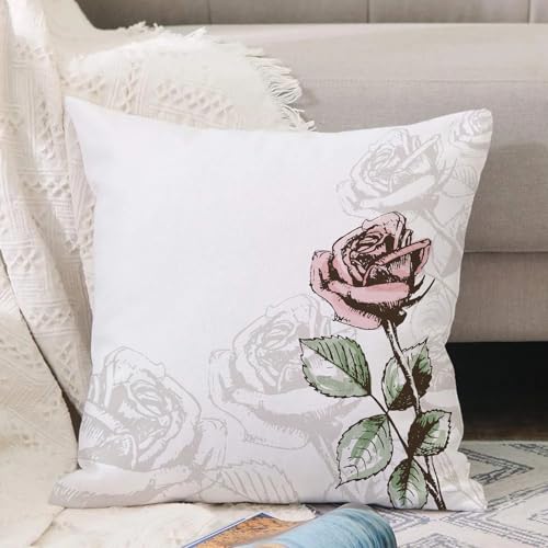 VJIZLOQB Kissenbezug 30x30cm Dekokissen Polyester Sofakissen,Kissenbezüge,für Sofa Schlafzimmer Wohnzimmer Outdoor Kissenhülle,Rose, skizzenhafter Stil im viktorianischen Antik-Design mit Blüte und VJIZLOQB Kissenbezug 30x30cm Dekokissen Polyester Sofakissen,Kissenbezüge,für Sofa Schlafzimmer Wohnzimmer Outdoor Kissenhülle,Rose, skizzenhafter Stil im viktorianischen Antik-Design mit Blüte und von VJIZLOQB