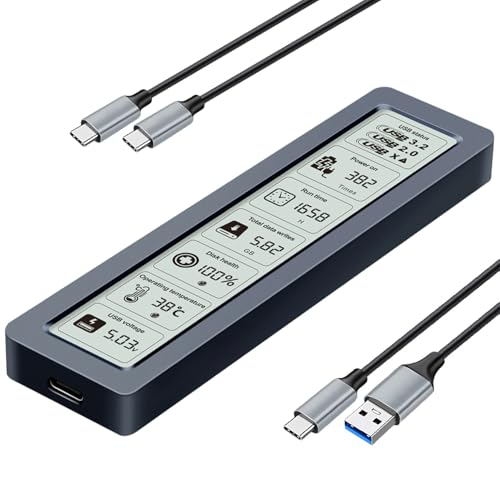 Smart M.2 NVMe SSD-Gehäuse, großes LCD, intelligente Erkennung, verhindert Schreibdatenverlust, USB 3.2, Typ-C (10 Gbit/s), passend für NVMe PCIe Größe 2230/2242/2260/2280, unterstützt M-Key B+M Key von VJK