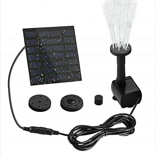 VJK Solar Springbrunnen, Solar Teichpumpe Garten Wasserpumpe Solarpumpe 1,2W 180 L/H mit 4 Verschiedenen Düsen,für Gartenteich Oder Springbrunnen Vogel-Bad Fisch-Behälter von VJK