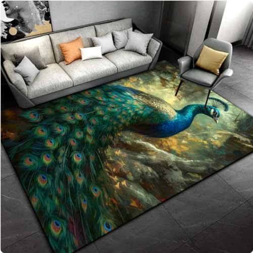 Pfau Tier Bereich Teppich, Teppich Teppich für Home Sofa Doormat Küche Dekoration, rutschfeste Fußmatten 80X150cm von VJKFSWG