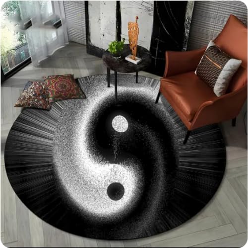 VJKFSWG Chinesischer Tai Chi Bagua Yin Yang runder Teppich für Wohnzimmer, Schlafzimmer, Spielzimmer, Dekor, rutschfeste Matte, 60 cm von VJKFSWG