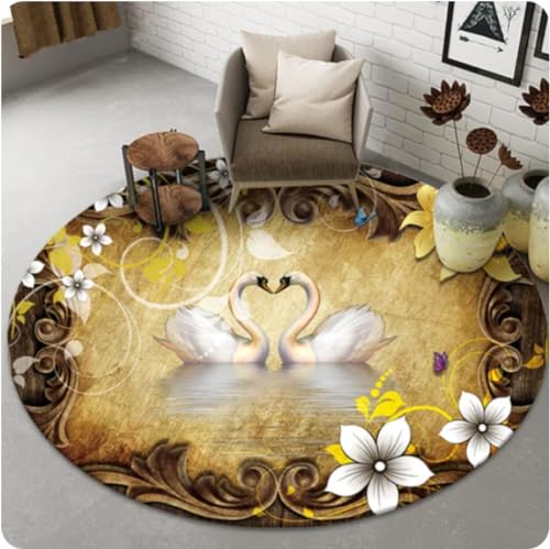 VJKFSWG Lotus-Landschaftsmalerei, runder Teppich, Stuhl, Sofa, Teppiche, Zuhause, Wohnzimmer, Schlafzimmer, Badezimmer, Bodenmatte, 120 cm von VJKFSWG