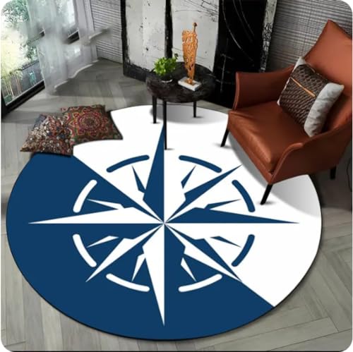 VJKFSWG Retro-Kompass-Serie, runder Teppich, runder Teppich für Wohnzimmer, Schlafzimmer, Sofa, Dekoration, rutschfeste Bodenmatte, Geschenk, 140 cm von VJKFSWG