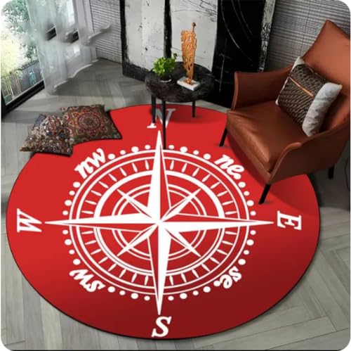 VJKFSWG Retro-Kompass-Serie, runder Teppich, runder Teppich für Wohnzimmer, Schlafzimmer, Sofa, Dekoration, rutschfeste Bodenmatte, Geschenk, 60 cm von VJKFSWG