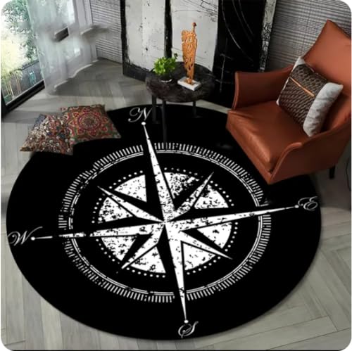 VJKFSWG Retro-Kompass-Serie, runder Teppich, runder Teppich für Wohnzimmer, Schlafzimmer, Sofa, Dekoration, rutschfeste Bodenmatte, Geschenk, 60 cm von VJKFSWG
