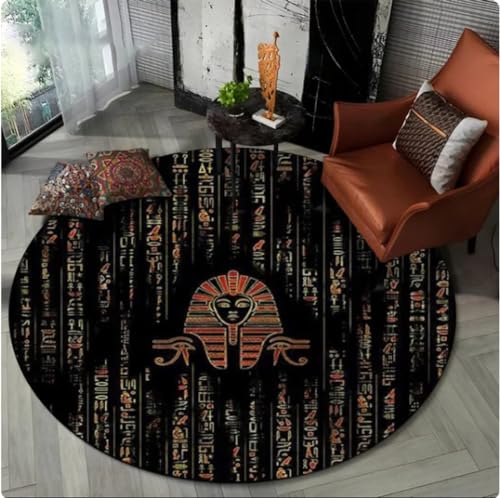 VJKFSWG Runder Teppich mit ägyptischen ideografischen Symbolen für Wohnzimmer, Schlafzimmer, Dekoration, rutschfeste Bodenmatte für Haustiere, 60 cm von VJKFSWG