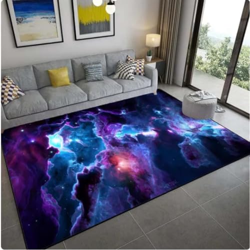VJKFSWG Teppich, Bunte Galaxie, 3D-Gedruckter Teppich, bunter Sternenhimmel, großer Teppich, Wohnzimmer-Bodenmatte, Design-Teppich, 200 x 300 cm von VJKFSWG