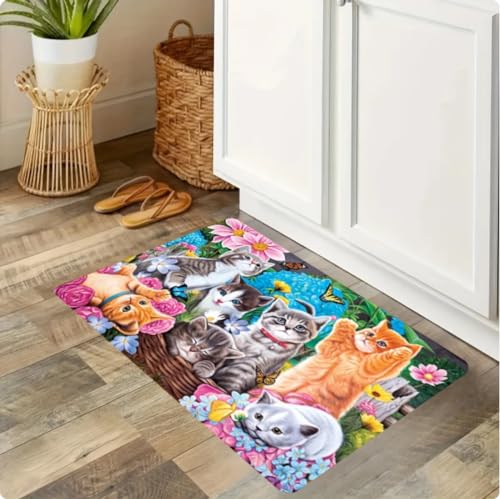VJKFSWG Teppich, Retro-Cartoon-Katzenmuster, Eingangs-Fußmatte, niedliche Katzen, rutschfest, für Badezimmer, Heimdekoration, 120 x 160 cm von VJKFSWG