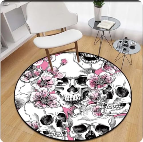 VJKFSWG Teppich Psychedelic Skull Print Runder Teppich Taro Witchcraft Anti-Rutsch-Wohnzimmer-Couchtisch-Fußmatte 180 cm von VJKFSWG