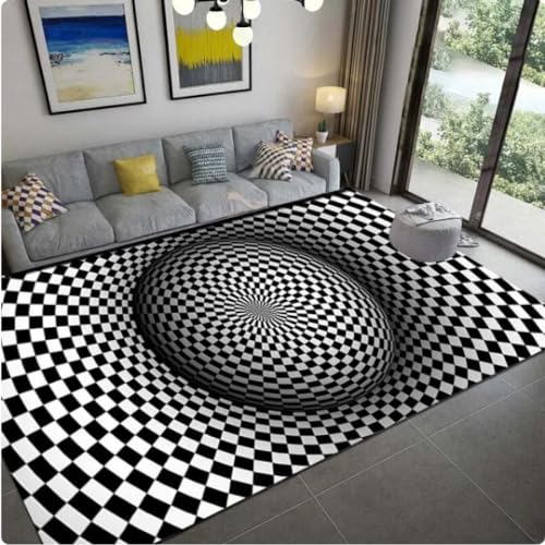 VJKFSWG Vortex Illusion Blauer Teppich für Wohnzimmer-Dekor, Bodenmatte, abstrakte geometrische optische Fußmatte, Dekor-Teppich, 80 x 150 cm von VJKFSWG