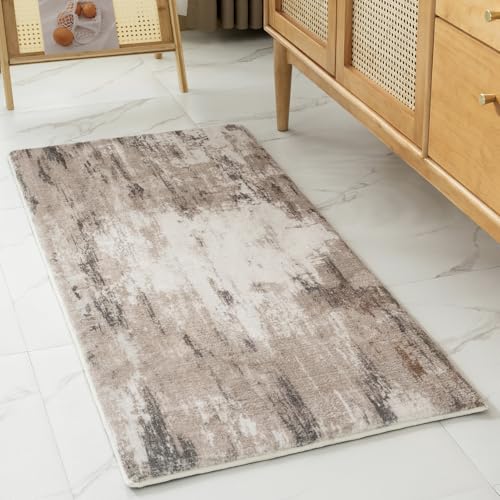 VK·LIVING Upgraded 16mm Dicken Schwamm Abstrakten Bereich Teppiche für Wohnzimmer Kleine Teppich rutschfest Nicht Shedding für Schlafzimmer Esszimmer Medium Pile Floor Carpet Braun 60X130CM von VK·LIVING