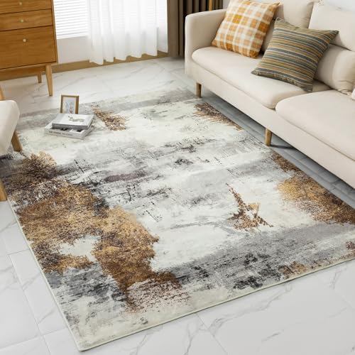 VK·LIVING Teppiche für Wohnzimmer Upgraded 16mm dicken Schwamm weichen modernen abstrakten Teppich Anti-Rutsch-Teppich mittleren Flor für Wohnzimmer Schlafzimmer Büro braun 80X150CM von VK·LIVING