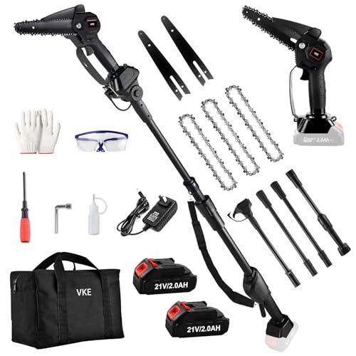 Mini Kettensäge mit Akku Teleskopisch 230cm, VKE 2-in-1 Akku Kettensäge mit 2 Batterien,Handkettensäge Akku für Gartenbäumen Astschere Hochentaster von VKE