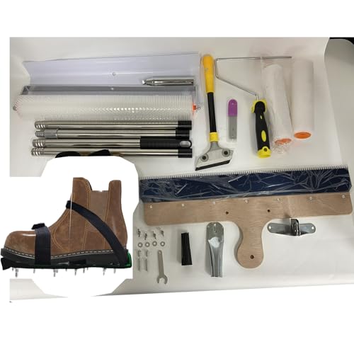 VKE Entlüftungswalze 50 cm mit Spritzschutz, Stachelwalze Ausgleichsmasse mit 11mm Nägeln, Stehrakel 56 cm, Nagelschuhe mit 30 mm Nägeln, Teleskopstange 162 cm, Bodenbeschichtung Entlüftungsroller Set VKE Entlüftungswalze 50 cm mit Spritzschutz, Stachelwalze Ausgleichsmasse mit 11mm Nägeln, Stehrakel 56 cm, Nagelschuhe mit 30 mm Nägeln, Teleskopstange 162 cm, Bodenbeschichtung Entlüftungsroller Set von VKE