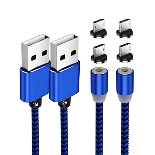 VKEFICEA 2 Pack Micro USB Magnetisches Schnellladekabel 180° + 360° Drehbares, Weich Geflochtenes USB-Datenkabel (3.3+6.6FT) Android Micro USB Magnet Ladekabel (Blau) von VKEFICEA