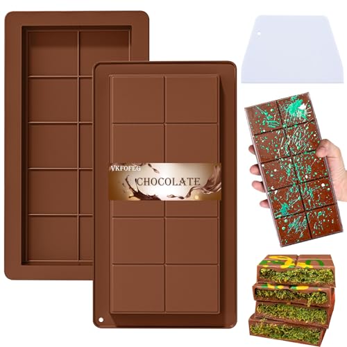 VKFOFEG Schokoladenform Silikon, 2 Stück Tief Dubai Schokolade Form mit 1 Schaber, Silikonform Schokolade BPA-frei, Extra Tief Schokolade Form für DIY Schokolade Praline Süßigkeiten von VKFOFEG