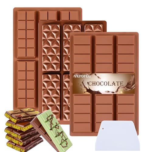 VKFOFEG Schokoladenform Silikon, 3 Stück Tief Dubai Schokolade Form mit 1 Schaber, Silikonform Schokolade BPA-frei, Extra Tief Schokolade Form für DIY Schokolade Praline Süßigkeiten von VKFOFEG