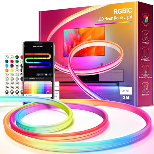 VKH Neon LED Strip 3m, Neon LED Streifen mit App-Steuerung, Funktioniert mit Alexa, DIY-Funktion, Musik Sync, Upgrade Neon LED Lichtband für Wohnzimmer, Schlafzimmer, Wand Deko von VKH