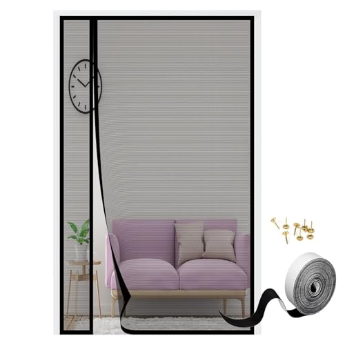 Insektenschutz Fenster Magnetisch 95x225cm Schwarz Magnetischer Fliegenvorhang Insektenschutz mit Klettband Kinderleichte Klebemontage Ohne Bohren für Flure en Fenster von VKHPJP