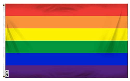 VKI® Flagge Regenbogen, 90x150cm Rainbow Flag, LGBT Gay Fahne, mit 2 Messing-Ösen, Zweifache Naht von VKI