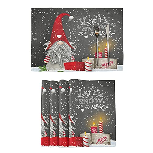 Weihnachtswichtel-Winter-Tischsets, Set mit 6 Stück, Let It Snow, niedliche Tischmatten für Esstisch, Küche, Outdoor, Zuhause, Party-Dekoration, 30,5 x 45,7 cm von VKPSCHJ