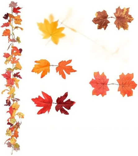 Herbst-Ahornblatt-Girlande, künstliches Herbstblatt mit Aufhängeschlaufe, Thanksgiving, Halloween, Weihnachtsdekoration für Innen- und Außenbereich, Kamin, Hochzeit, Party, 2 Stück (mehrfarbig 1) von VKTY
