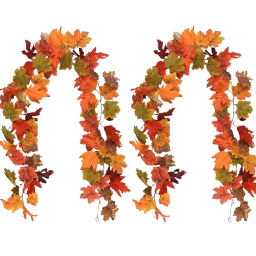 Herbst-Ahornblatt-Girlande, künstliches Herbstblatt mit Aufhängeschlaufe, Thanksgiving, Halloween, Weihnachtsdekoration für Innen- und Außenbereich, Kamin, Hochzeit, Party, 2 Stück Herbst-Ahornblatt-Girlande, künstliches Herbstblatt mit Aufhängeschlaufe, Thanksgiving, Halloween, Weihnachtsdekoration für Innen- und Außenbereich, Kamin, Hochzeit, Party, 2 Stück von VKTY