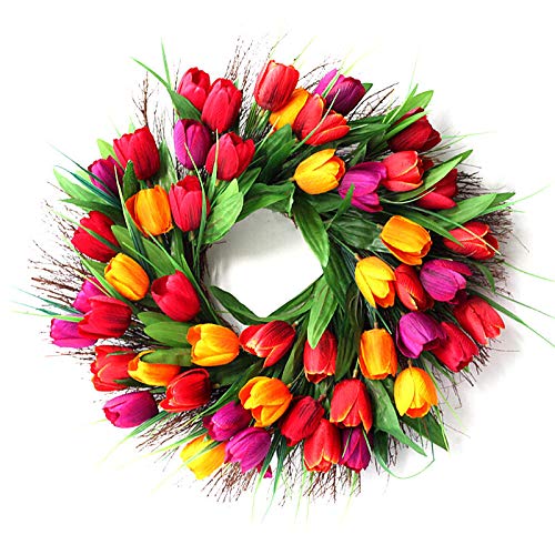 VKTY Haustür-Kranz, Dekoration, 45 cm, künstlicher Tulpen-Kranz, Girlande, Zuhause, Party, Hochzeit, Dekor, Kranz, zum Aufhängen an Wand, Fenster, Tür, Innen- und Außenbereich, Garten, Tulpe von VKTY