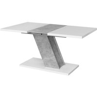 Esstisch Kross, Tischplatte ausziehbar - Beton Optik + Weiß Hochglanz - Beton Optik + Weiß Hochglanz - Vladon von VLADON