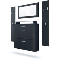 Garderobenset Garderobe Paneele Schuhschrank Spiegel Malea Anthrazit - Fronten in Schwarz matt ohne led Beleuchtung - Fronten in Schwarz matt ohne von VLADON