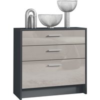 Kommode Sideboard Anrichte Schrank Alvor in Schwarz - Hochglanz und Naturtöne - Fronten in Sandgrau Hochglanz - Fronten in Sandgrau Hochglanz - Vladon von VLADON