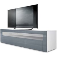 Tv Lowboard Board Schrank Tisch Möbel Valencia Weiß - Hochglanz & Naturtöne - Grau Hochglanz / Grau Hochglanz - Grau Hochglanz / Grau Hochglanz von VLADON