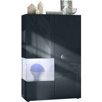 Standvitrine Highboard Hochschrank Glas Morena V2 Schwarz - Hochglanz & Naturtöne - Einsatz in Weiß Hochglanz mit led Beleuchtung - Einsatz in Weiß von VLADON