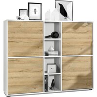 Highboard Sideboard Kommode Schrank Regal Cuba V3 Weiß, Hochglanz & Naturtöne - Türen in Eiche Natur ohne led Beleuchtung - Türen in Eiche Natur ohne von VLADON