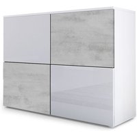 Kommode Schrank Anrichte Sideboard Highboard Regal Rova Weiß Hochglanz - Weiß Hochglanz / Beton Oxid Optik - Weiß Hochglanz / Beton Oxid Optik von VLADON