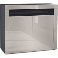 Kommode Sideboard Anrichte Schrank Valencia in Schwarz - Hochglanz und Naturtöne - Sandgrau Hochglanz / Sandgrau Hochglanz - Sandgrau Hochglanz / von VLADON