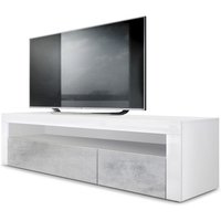 Tv Lowboard Board Schrank Tisch Möbel Valencia Weiß - Hochglanz & Naturtöne - Beton Oxid Optik/ Weiß Hochglanz - Beton Oxid Optik/ Weiß Hochglanz von VLADON