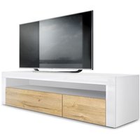 Tv Lowboard Board Schrank Tisch Möbel Valencia Weiß - Hochglanz & Naturtöne - Eiche Natur/ Weiß Hochglanz - Eiche Natur/ Weiß Hochglanz - Vladon von VLADON