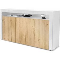 Sideboard Anrichte Kommode Schrank Valencia in Weiß - Hochglanz & Naturtöne - Eiche Natur/ Weiß Hochglanz - Eiche Natur/ Weiß Hochglanz - Vladon von VLADON