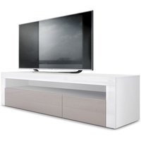 Tv Lowboard Board Schrank Tisch Möbel Valencia Weiß - Hochglanz & Naturtöne - Sandgrau Hochglanz / Weiß Hochglanz - Sandgrau Hochglanz / Weiß von VLADON