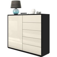 Kommode Sideboard Anrichte Schrank Ben V2 in Schwarz - Hochglanz und Naturtöne - Front in Creme Hochglanz Korpus matt - Front in Creme Hochglanz von VLADON