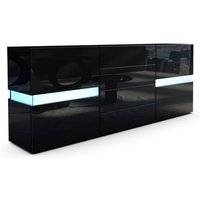 Sideboard Kommode Flow in Weiß oder Schwarz Hochglanz 177 cm - Ambient Light - Schwarz Korpus Hochglanz, mit led Beleuchtung - Schwarz Korpus von VLADON