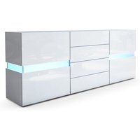 Sideboard Kommode Flow in Weiß oder Schwarz Hochglanz 177 cm - Ambient Light - Weiß Korpus Hochglanz, mit led Beleuchtung - Weiß Korpus Hochglanz, von VLADON