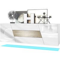 Vladon - Sideboard Kommode Anrichte Schrank Houston hängend Weiß matt - Hochglanz - Eiche Ribbeck mit led Beleuchtung - Eiche Ribbeck mit led von VLADON