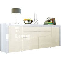 Vladon Sideboard Kommode Anrichte Highboard La Paz V2 in Weiß - Hochglanz & Naturtöne - Creme Hochglanz / Weiß Hochglanz - Creme Hochglanz / Weiß von VLADON