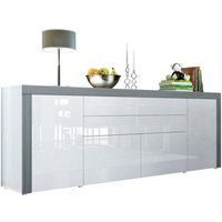 Vladon Sideboard Kommode Anrichte Highboard La Paz V2 in Weiß - Hochglanz & Naturtöne - Weiß Hochglanz / Avola-Anthrazit - Weiß Hochglanz / von VLADON