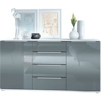 Vladon - Sideboard Kommode Schrank Linio Anrichte mit 2 Türen & Schubladen Weiß matt - Front in Grau Hochglanz - Front in Grau Hochglanz von VLADON